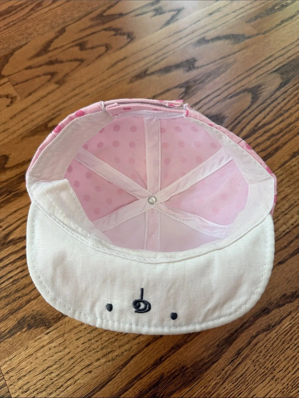 Baby Pink Polka Dot Cap with White Bunny Ears, 6-24M